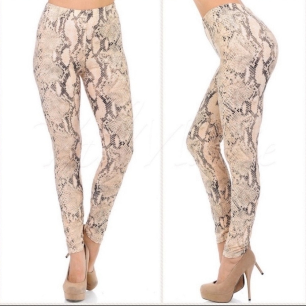 Buttery Soft Taupe & BlackSnakeskin Leggings OSFM ☆ - Picture 2 of 4